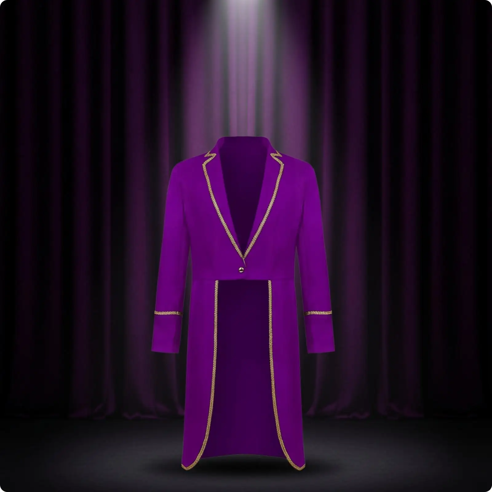 Men Retro Tailcoat Elegant Split Tail Formal Jacket with Gold Decorative Trim for Stage Acting and Party