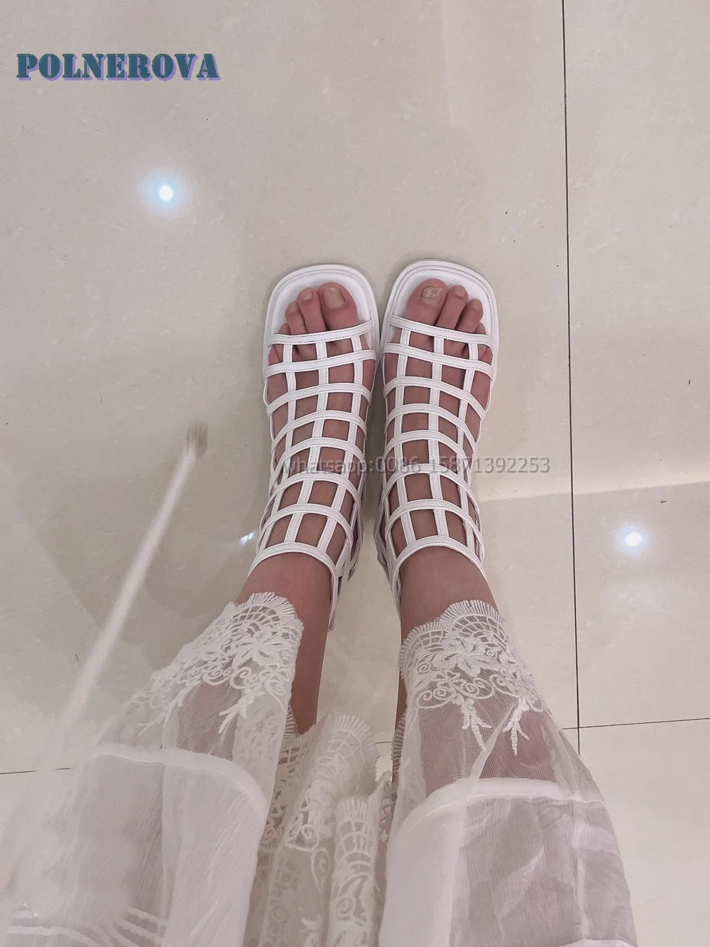 Mesh Hollow Out Rome Sandals Open Toe Square Heel Cover Heel Zip Woven Women Gladiator Sexy Solid Casual Shoes 2024 Trend Summer