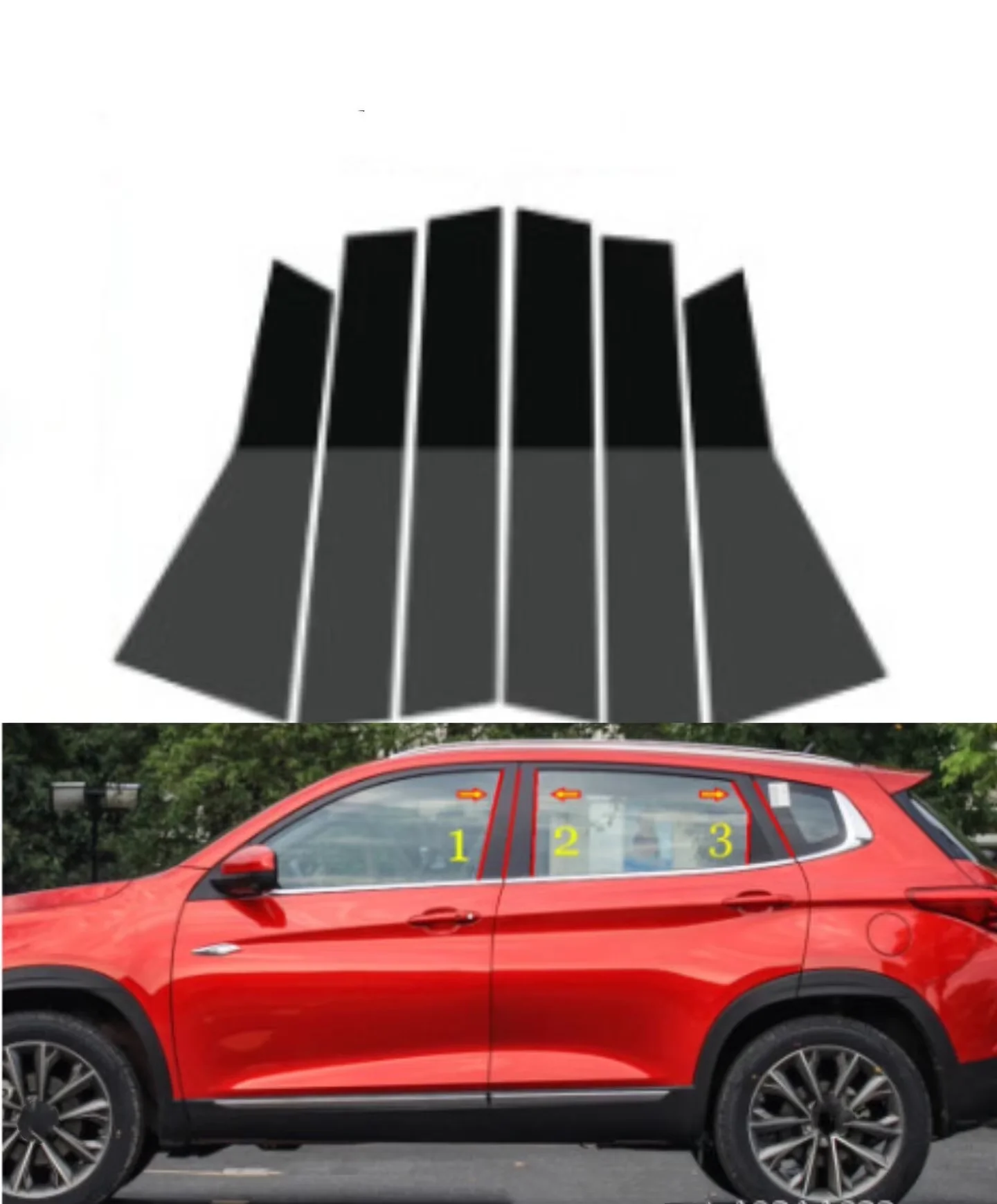 6Pcs Glossy Black Pillar Posts Cover Fit for Chery Tiggo 7 Pro 2016 2017 2018 2019Window Car Door Trim BC Column Sticker