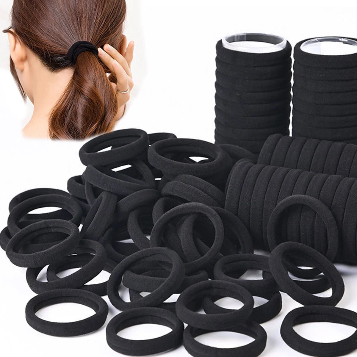 

50/100 pieces of black and white hair bands, women's hair bands, high-elasticity rubber band hair bands, hair bands