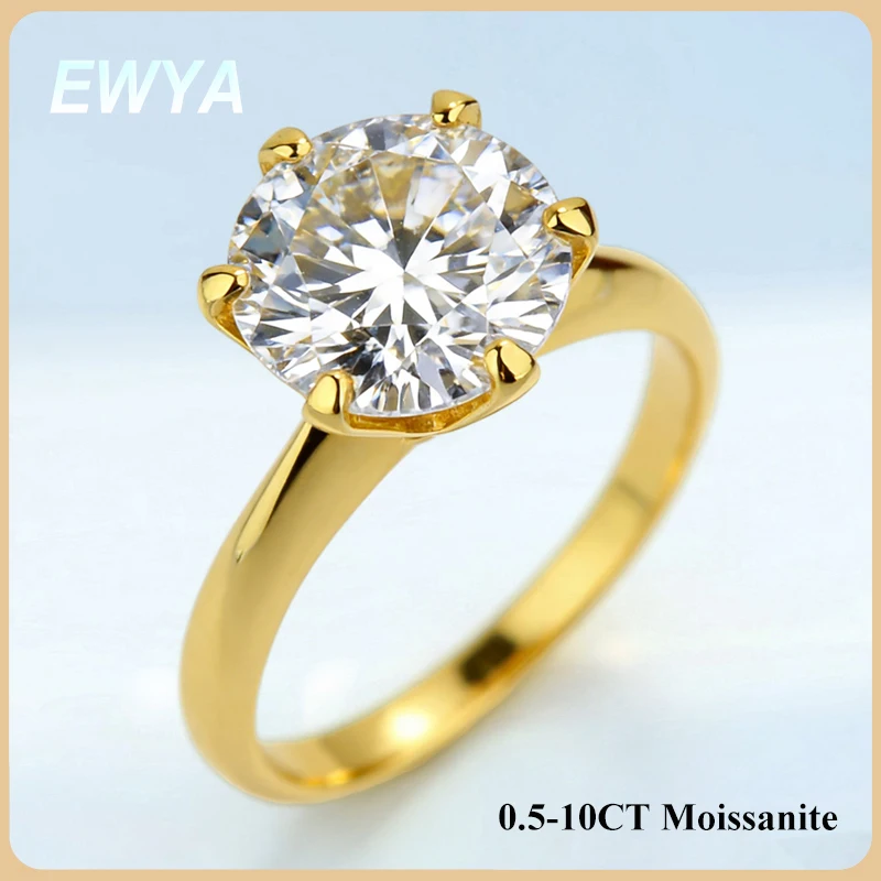 

EWYA Роскошные обручальные кольца-пасьянс с муассанитом 0,5/1/2/3/5/10 карата D цвета для женщин, серебро 925, кольцо с бриллиантом, подарок