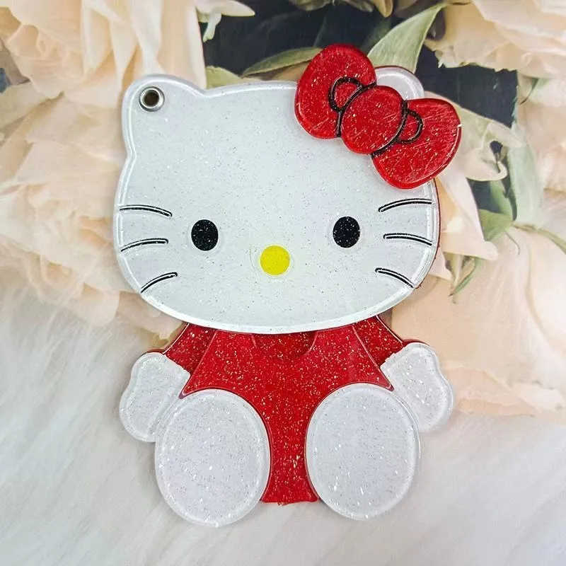 Hello Kitty Anime Kawaii Sanrio Portable Invisible Makeup Mirror Cute Cartoon Mobile Phone Shell Creative Accessory Patch Gifts