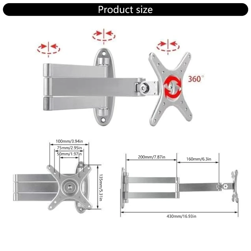 Braccio supporto per supporto a parete con staffa per montaggio a parete per schermo ergonomico con movimento completo