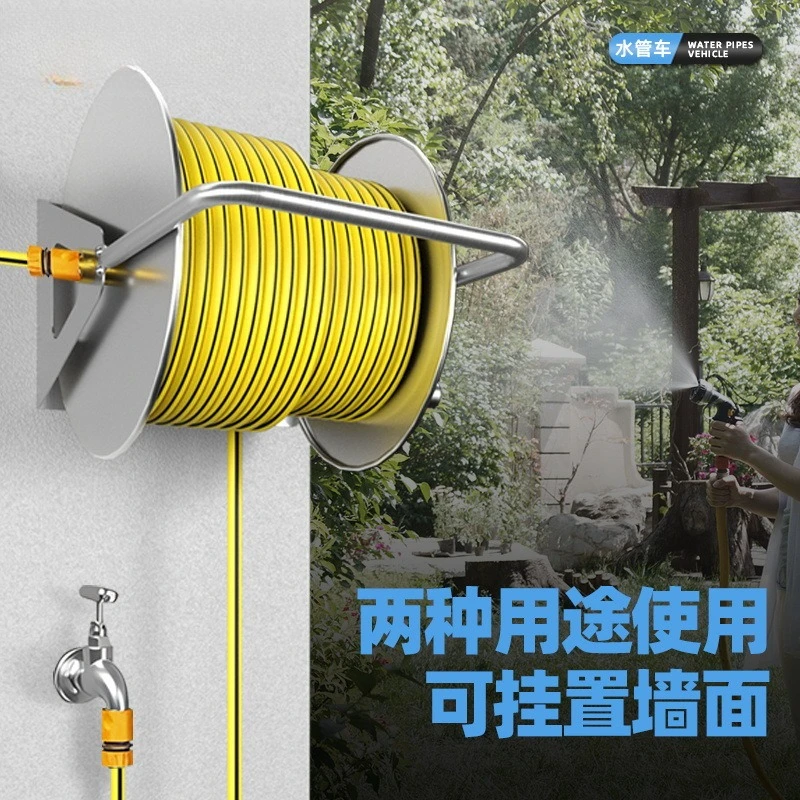 Garden Irrigation Stainless Steel Hose Storage Reel, Heavy Duty Pipe Winder for Backyard Watering & Washing