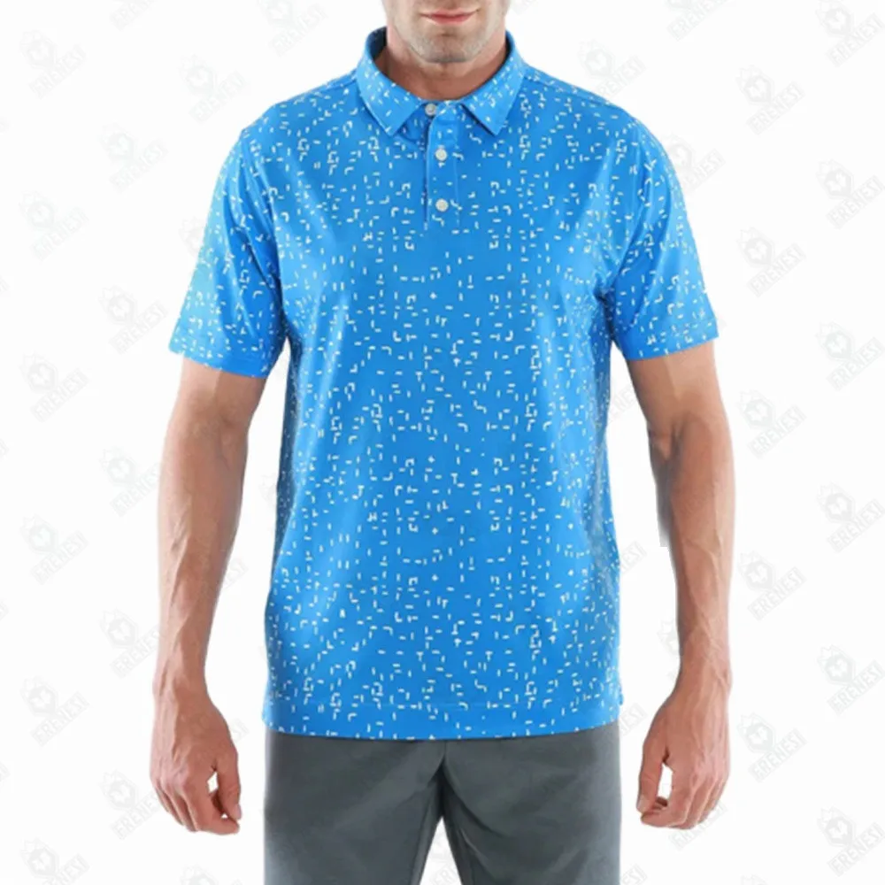 New Golf Print Polo Blue Summer Men's Polo Golf Apparel Classic Moisture Wicking Dry Short Sleeve Quick Dry Printed Golf T-shirt