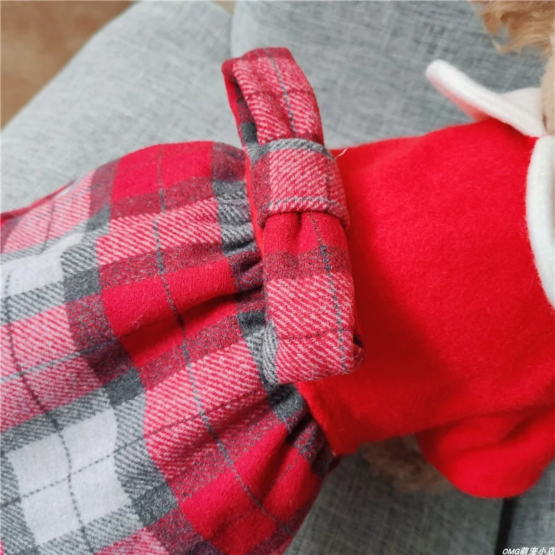 1PC Pet Clothes Cat Autumn and Winter Thickened Red Checkered Doll Neck Princess Dress Red Suitable for Small and Medium Dogs