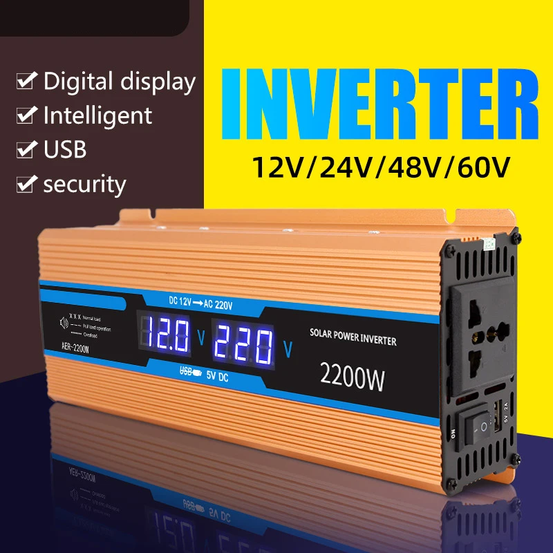 High quality Multifunctional Power Inverter 1600W 2200W 12V/24V/48V/60V DC To 220V AC Inverter Vehicle-Mounted Voltage Inverter