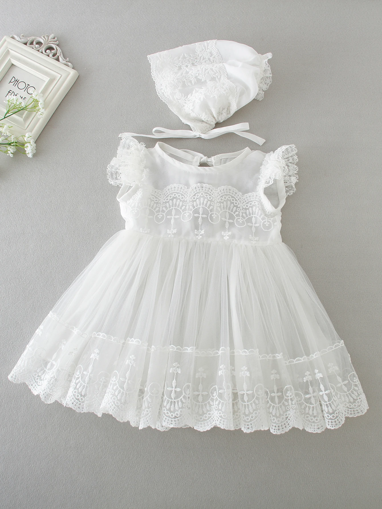 Girls Dresses 3 Months Baptismal Baby Lace Tulle Baby Dress Wedding Birthday Ball Gowns Tutu Dress Formal Party Gowns with Hat