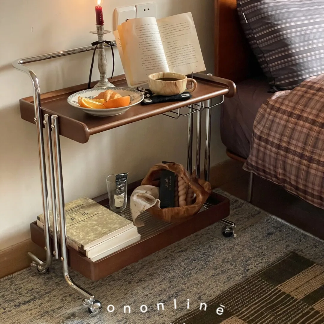 Retro removable storage trolley Small apartment household living room side few manicure eyelashes storage instrument cart shelf