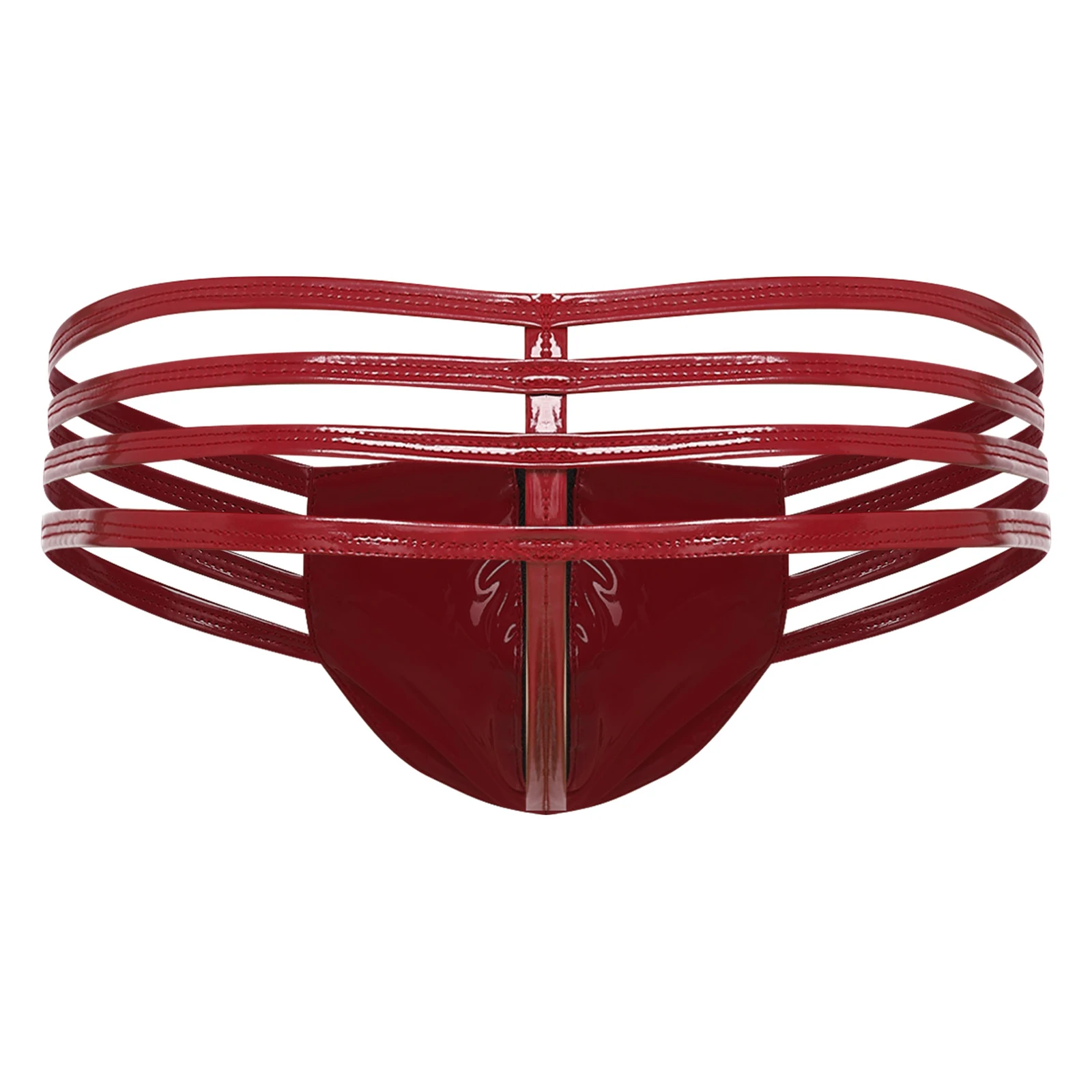 

Men Wet Looking Underwear Low Rise Zip Bulge Pouch Waist Strappy Back Thongs G-ring Briefs Lingerie Tempting Glossy Nightwear