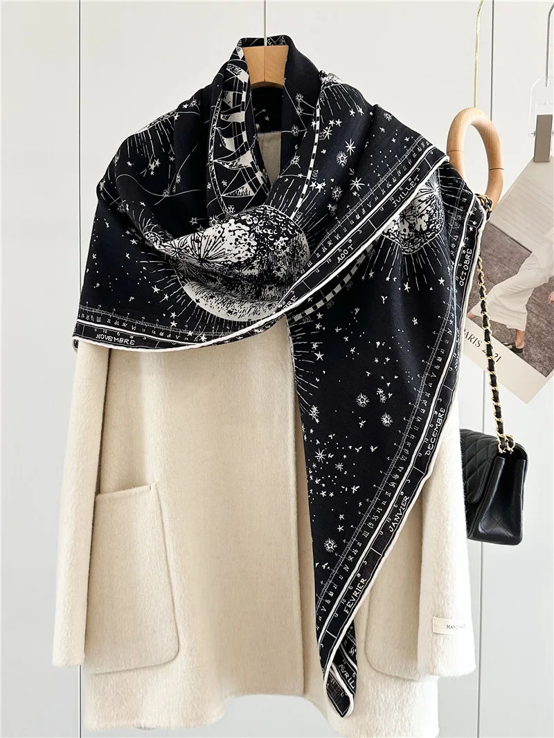 Women Large Cashmere Scarves Wool Silk Scarf Manual Rolled Shawls Pashmina Winter Accessories Oversized Stole Poncho Wrap