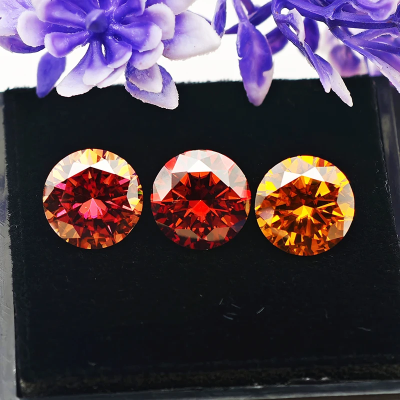 Garnet Rainbow Red Partschinite Colors Moissanite Stone Round Cut GRA Certified Moissanita Diamonds Pass Tester with Certificate