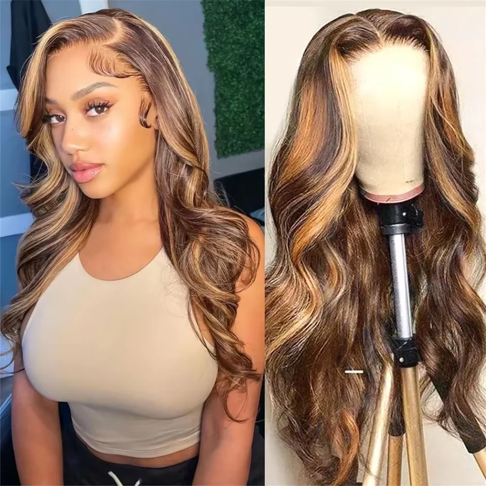 

36 18 Inch Body Wave 13x4 Highlight HD Lace Wigs 13x6 4/27 Colored Wigs Lace Front Human Hair Wigs Transparent 200 180 density