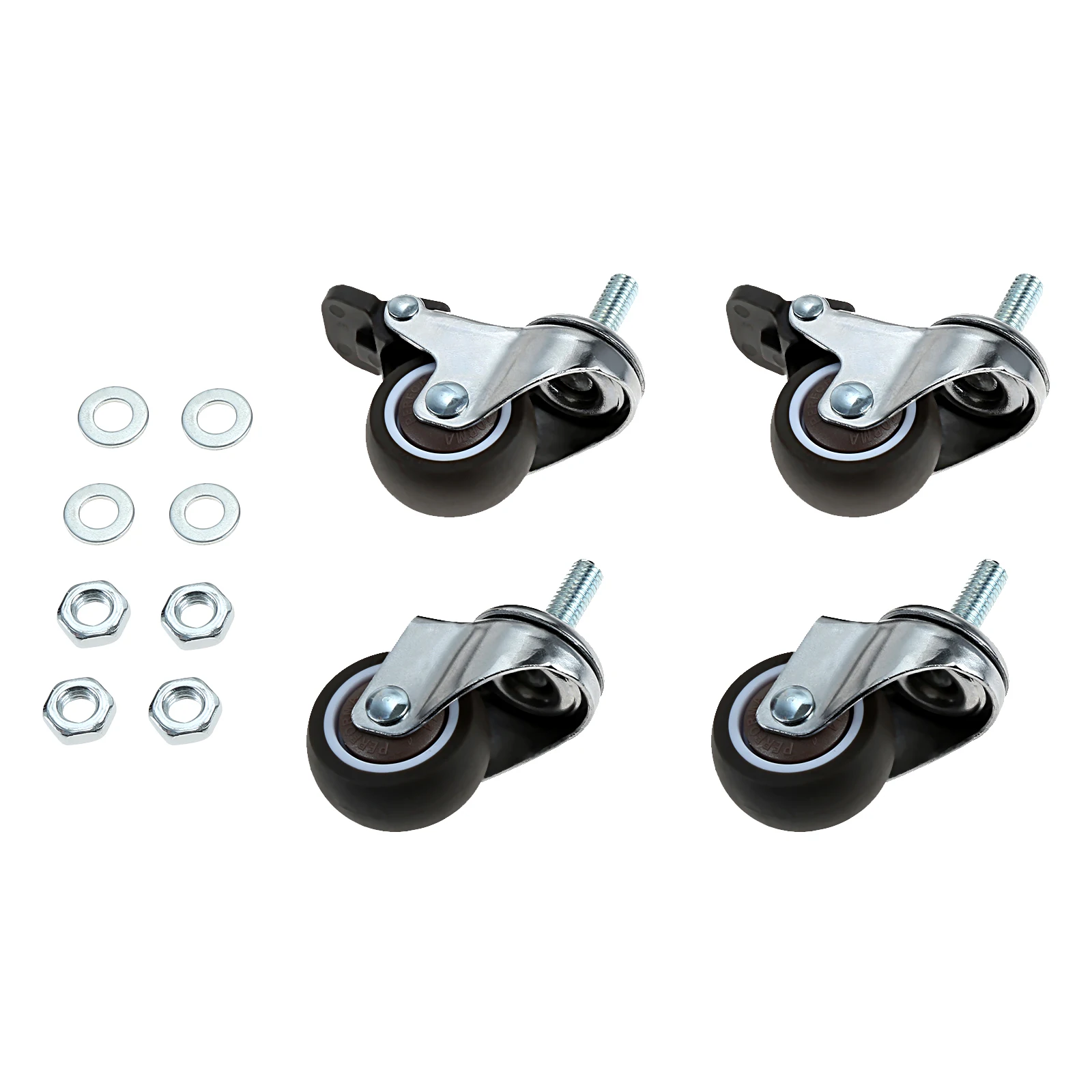 4pcs/set 1.5” Rubber Caster 38mm Wheels M8 Threaded Stem Without/with Brakes 88kg Capacity Small Equipment Furniture Trolley