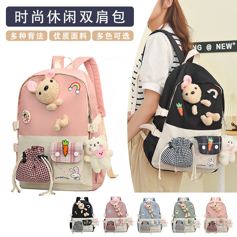 

Student School Bag Teen Girls Cute Backpack Large Capacity Kids Rucksack Lightweight Casual School Backpack Student Book Bag