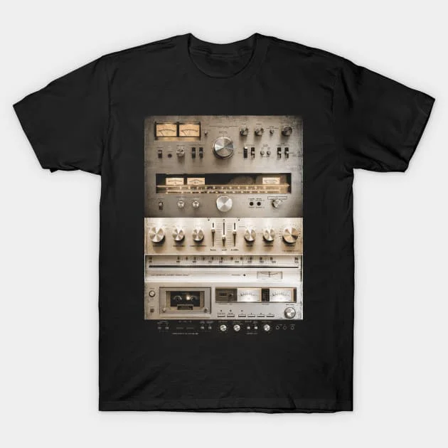 Setup Vintage Audio HiFi Sound System Mixed Media Collage T-Shirt Casual O-Neck Tee Shirts Streetwear New Fashion Top Tees