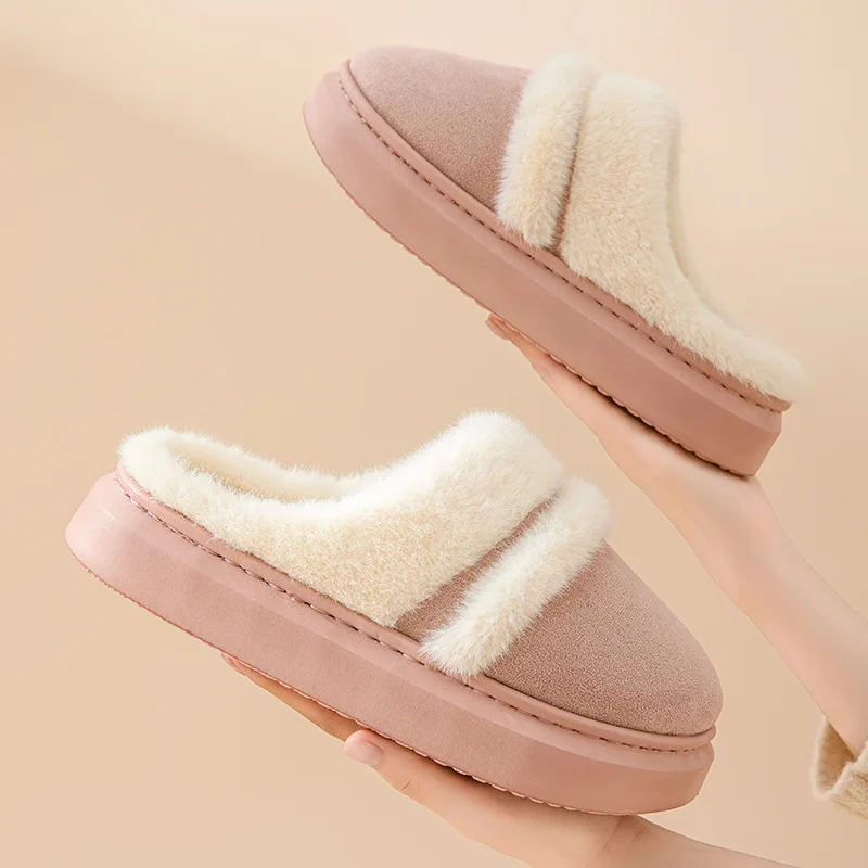 Women's Winter Flat Bottom Solid Color Slippers Indoor Outdoor Comfortable Non-slip Ladies Padded Cotton Slippers Multi-purpose