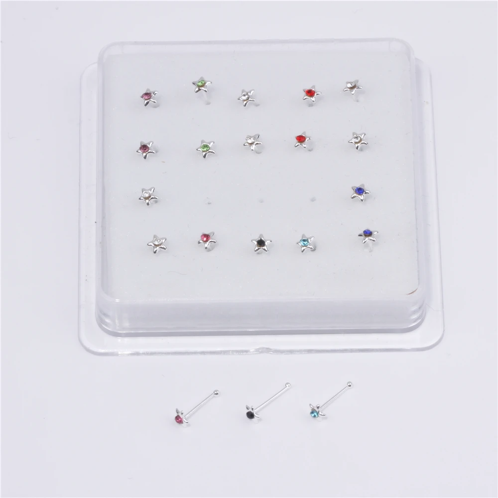 20Pc Nose Studs for Women Men Mix Color Star Shape Tiny Nose Bone Rings Body Piercing Jewelry Ear Nose Pin Ball End