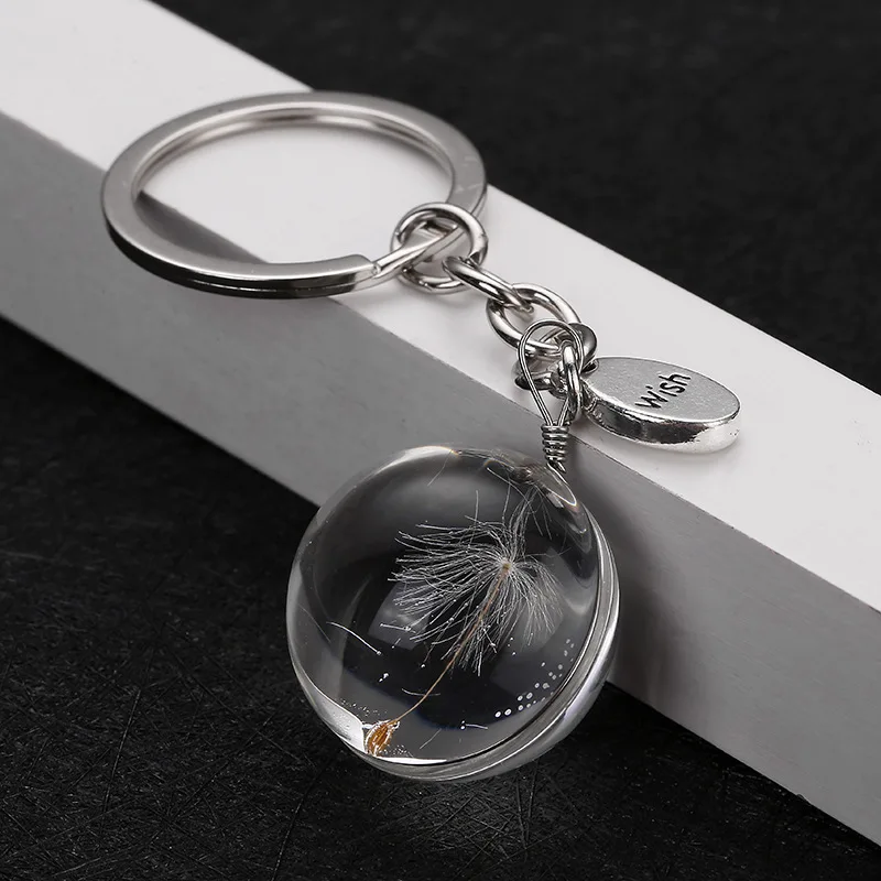 dandelion keychain Seed in solid Round keyring Wish Keychain Dandelion Keychain Friend Gift For Her