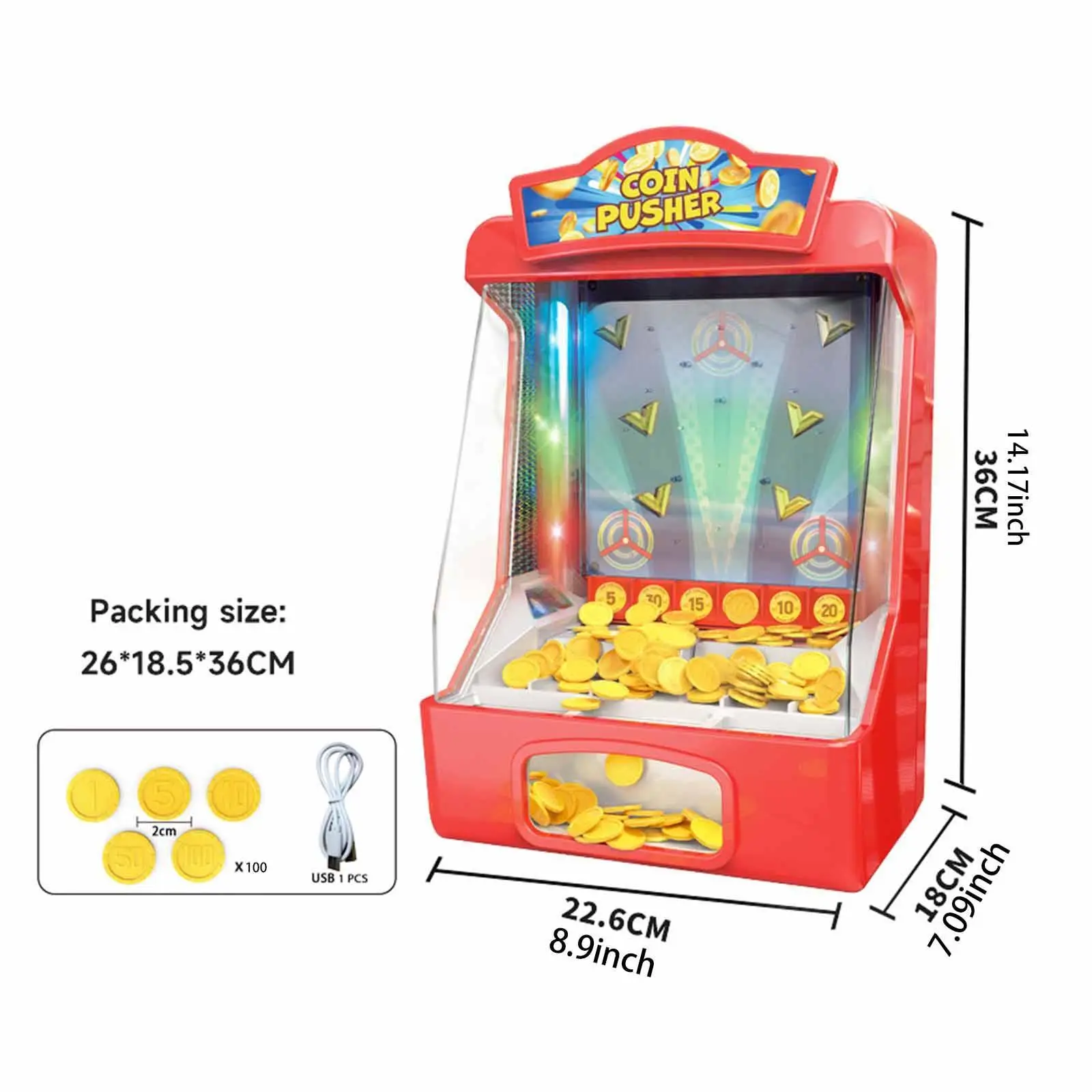 Coin Pusher Game Machine Building Kit Electronic Mini Arcade Tabletop Game with Lights for Kids and Home Use