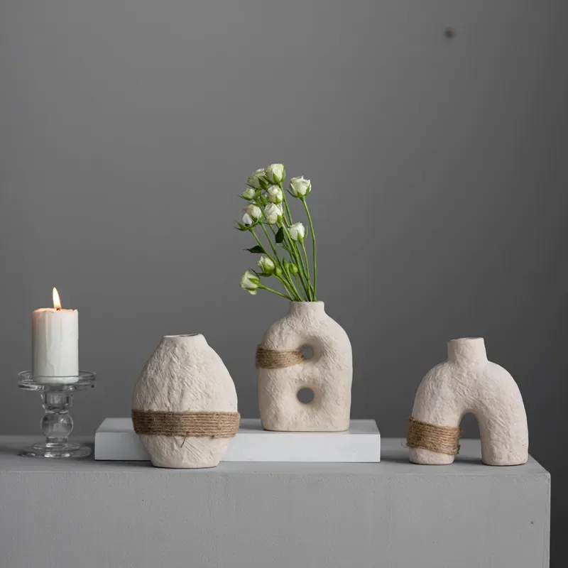 for New Earth Glaze Small Flower Insert Simple Binding Rope Ceramic Vase Creative Home Decoration Process Ornament Cross