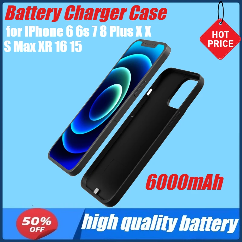

Battery Charger Case for IPhone 6 6s 7 8 Plus X XS Max XR 16 15 14 13 12 11 Pro Max 13 12 Mini SE 2020 Power Bank Charging Case