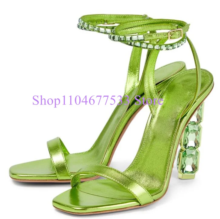 

Green Color Crystal Heel Lady Sandals Fashion Bling Bling Rhinestone Woman High Heels Sandals Female Party Dress Pumps Shoes