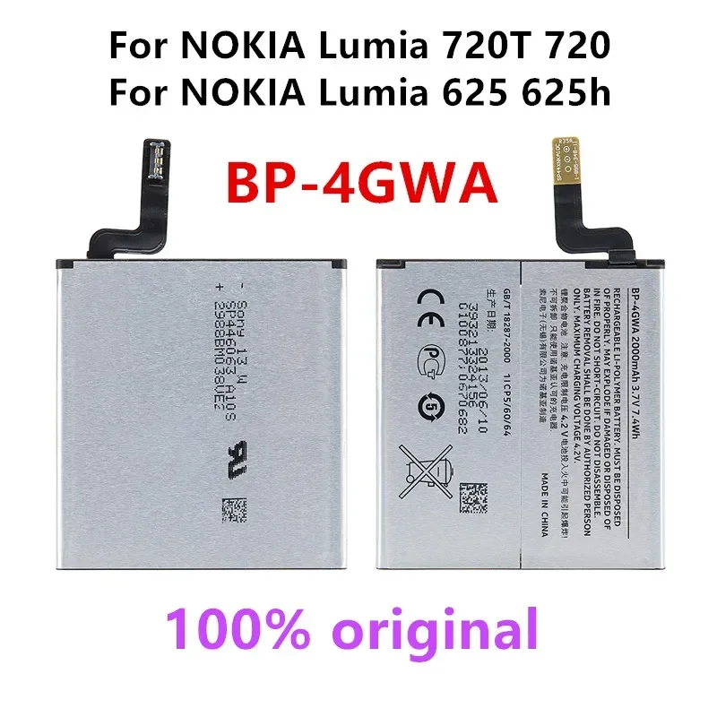 

Original BP-4GWA 2000mAh Replacement Battery For NOKIA Lumia 720T 720 625 625h RM-885 Zeal BP4GWA Li-Polymer Batteries