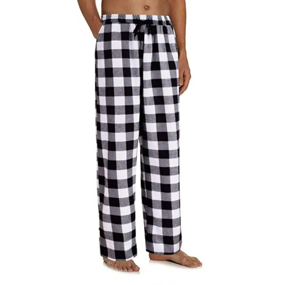 Pajama Pants Elastic Waist Drawstring Plaid Loose Pajama Trousers for Home