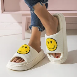 Lucyever Open Toe Smile Face Slippers Women Autumn Winter Cute Platform Home Slides Woman Comfort Thick Sole Couples Shoes 45