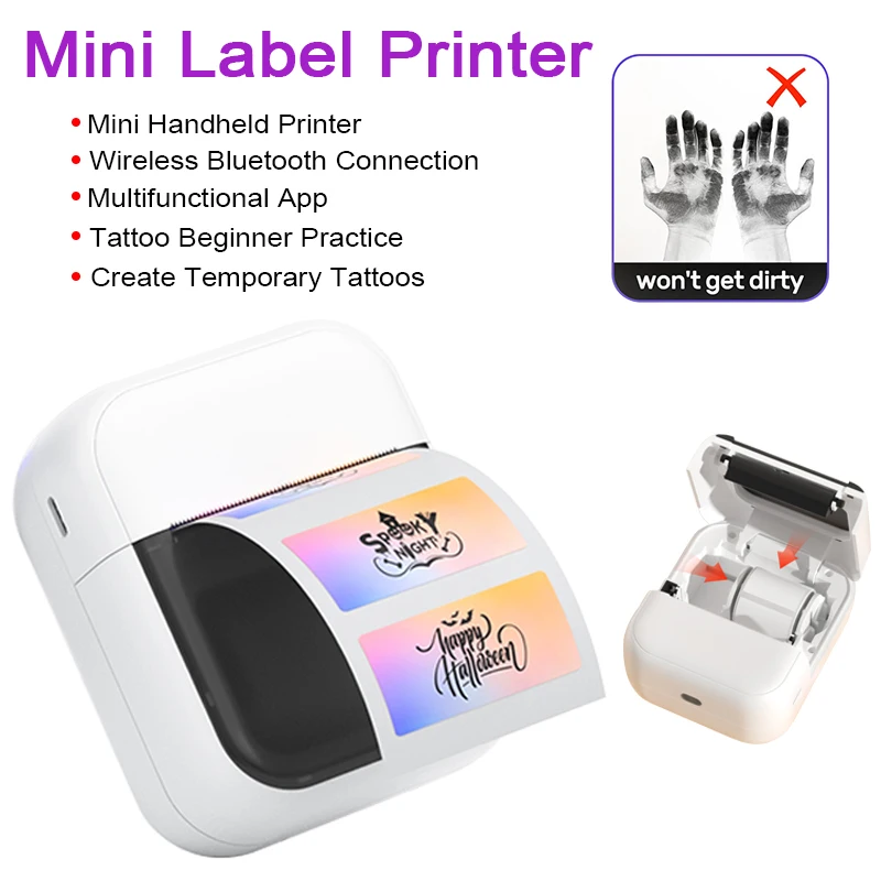 

Портативный мини-термопринтер для этикеток с Bluetooth-подключением, карманный принтер для татуировок, совместимый с мобильными телефонами и планшетами
