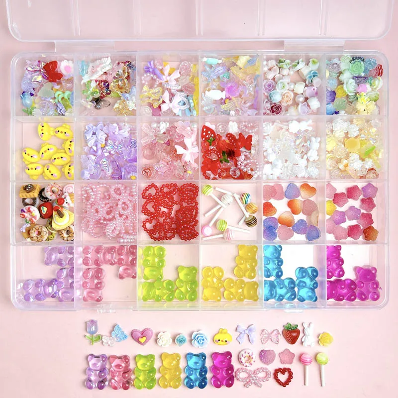 1 pudełko dopamina kolorowe kwiaty niedźwiedzie zawieszki do paznokci Cartoon śliczne jagnięce małpa zwierzęta symulowane pączek cukierki ozdoby do paznokci dla majsterkowiczów