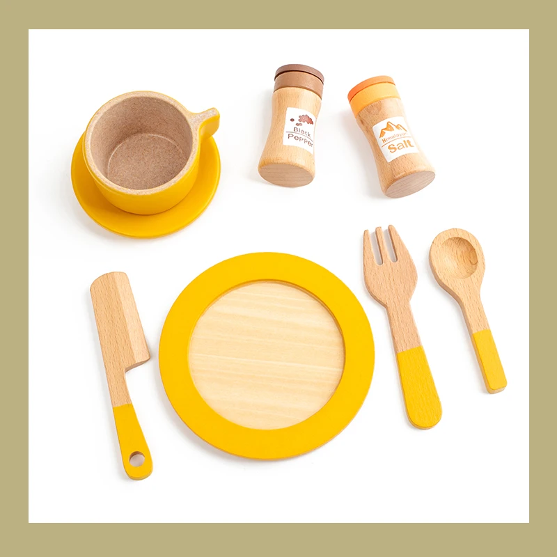 Service à thé de l'après-midi simulé en bois, combinaison de jouets, cadeau, maison de jeu, éducation précoce, cuisine pour enfants