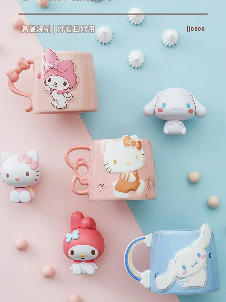 Sanrio Anime Water Cup Cute Hello Kitty Purin Kuromi Melody Pochacco Cinnamoroll Breakfast Milk Cup Versatile Ceramics Cup Gifts