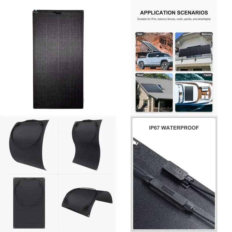 150W 200W SunPower Maxeon Flexible Solar Panel Marine Grade Sailboat Yacht Arch Bimini Rail Mount Shingled Perc Mono PV