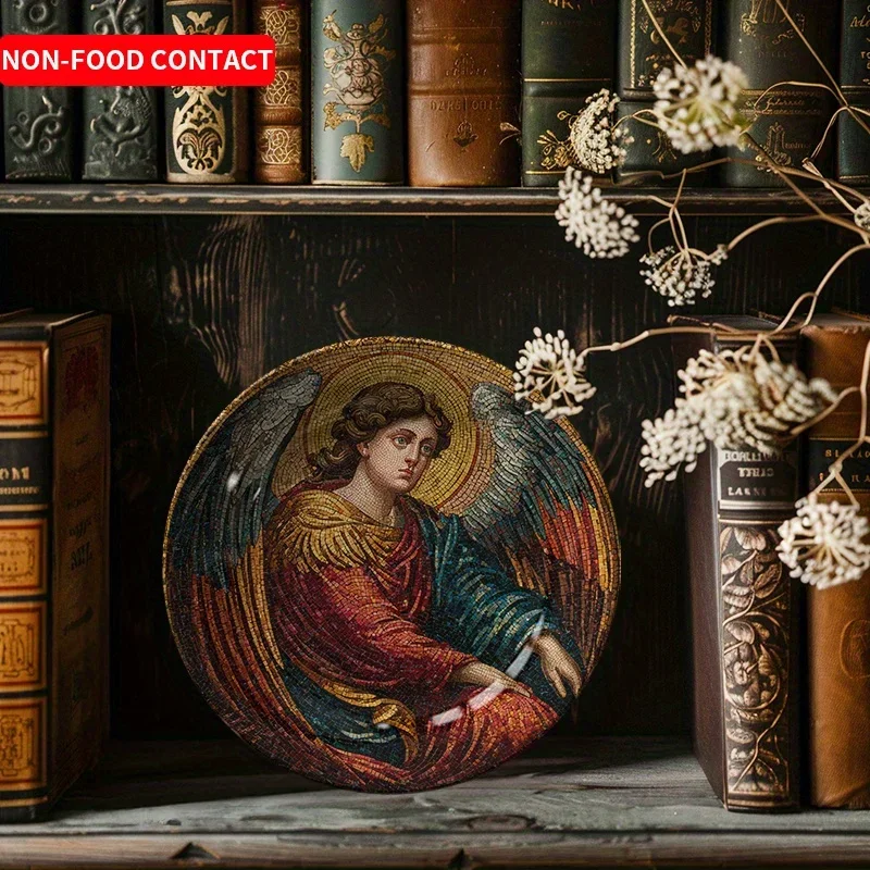 1pc Angel Halo Ceramic Decorative Plate - Mosaic Art Wall Hanging with Vibrant Colors, Non-Food Contact, Perfect for Living