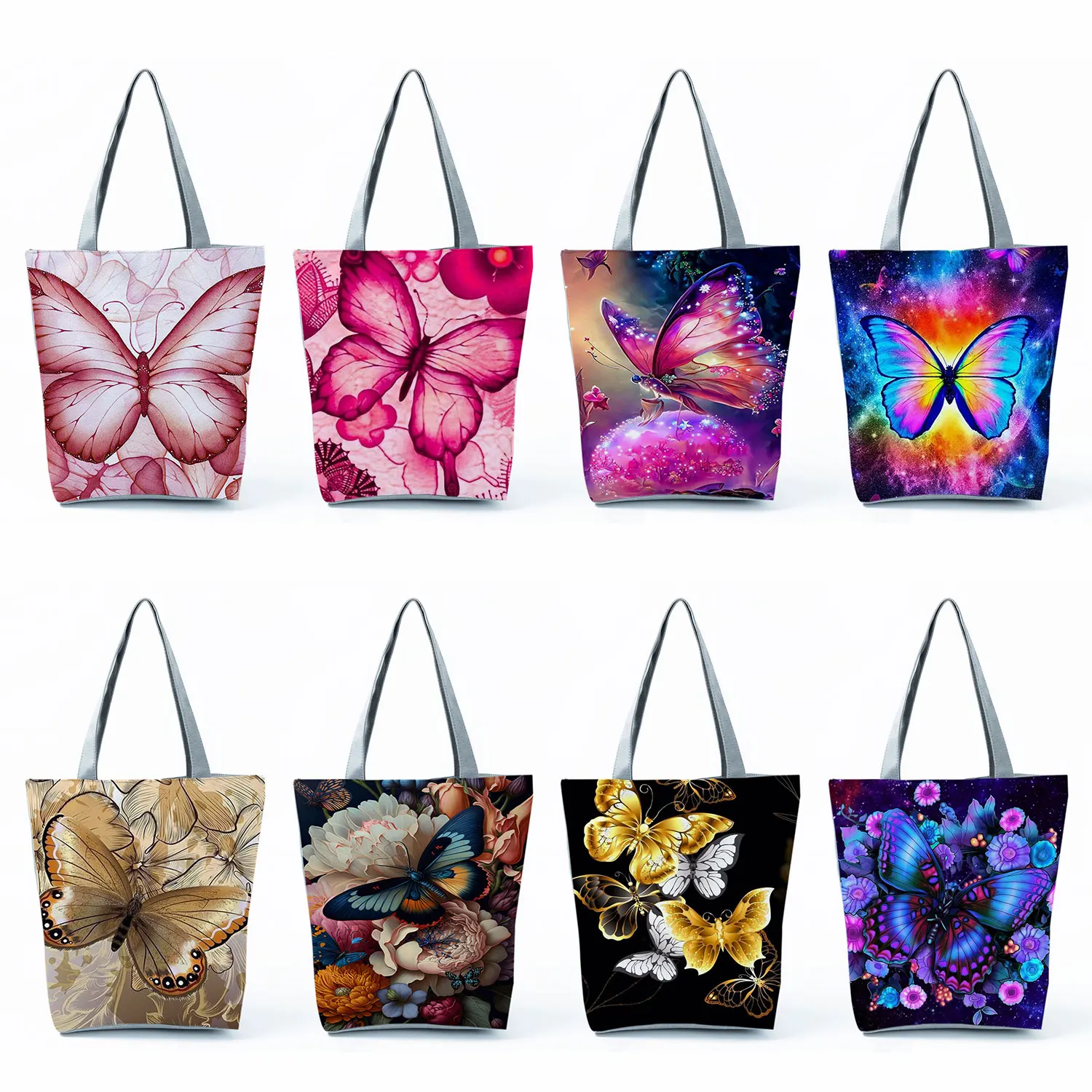 Beautiful Florals Butterfly Print Handbags High Capacity Casual Women Office Totes Eco Reusable Shopping Bags Travel Beach Bags