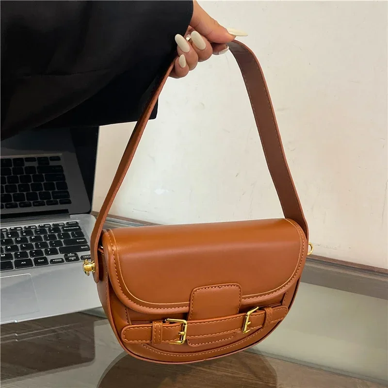 

Fashion Underarm Shoulder Bag For Women Designer Saddle Bag Pu Leather Handbag And Purse Small Semicircle Crossbody Bag Female