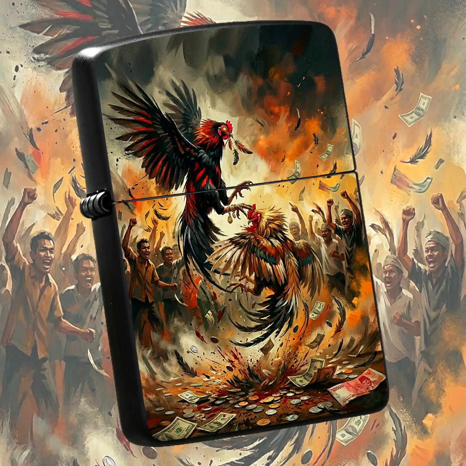 Vibrant Cockfight Themed Lighter, Artistic Painting Style Portable Igniter for All Scenarios, Trendy Unique Decor Accessory, Ideal for Daily Use Gifting and Personal Collection, Captures Fierce Competition Vibe A Humorous And Interesting L