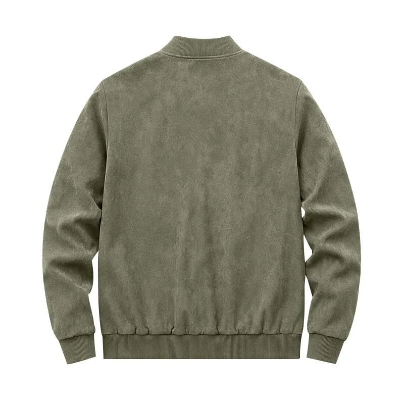 Herren Herbst- und Winter-Freizeitjacke in Übergröße aus Wildleder mit Reißverschluss und Stehkragen, Langarm – Detail 36