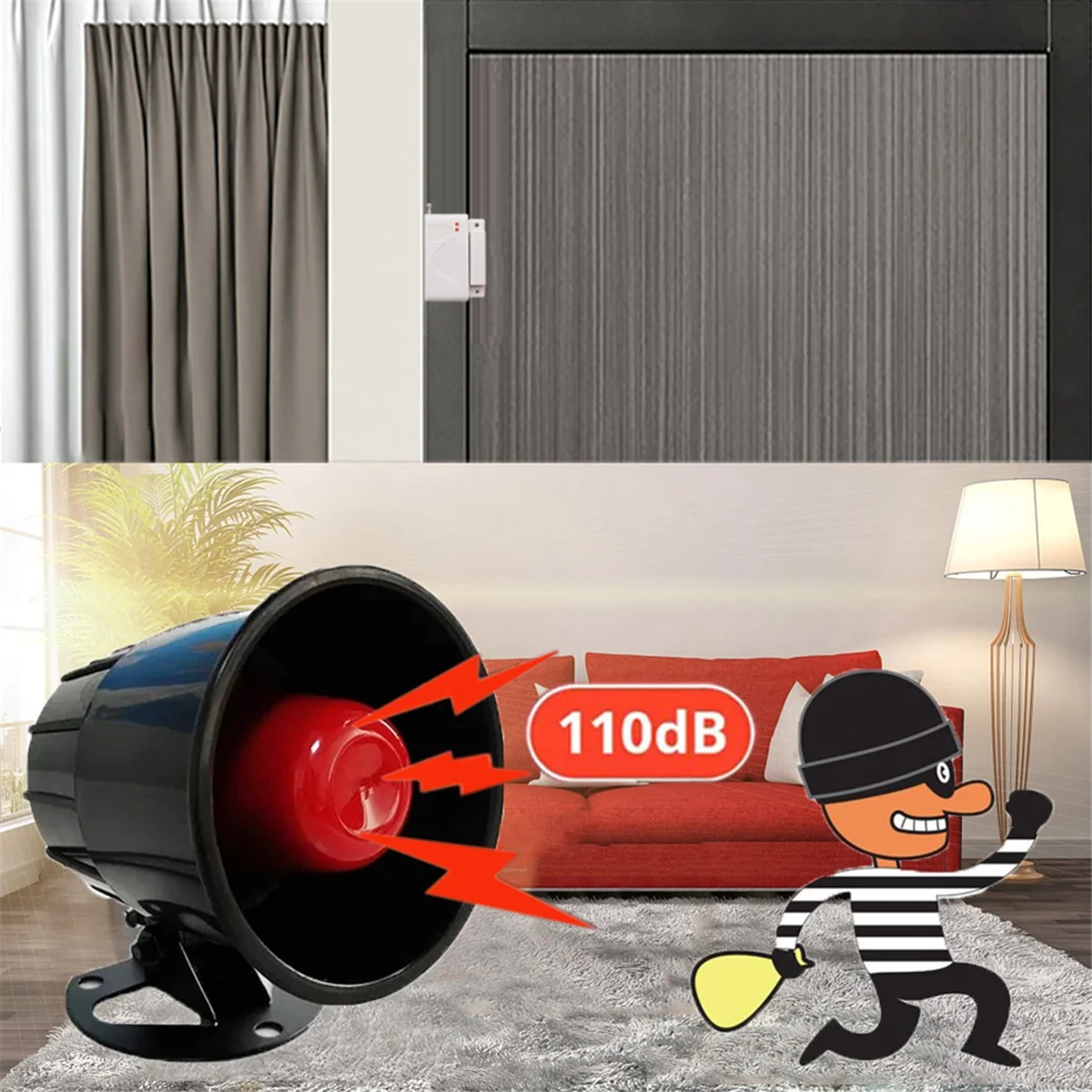 2025 + 433 ميجا هرتز نظام إنذار صفارة الإنذار اللاسلكية لأمن المنزل إنذار ضد السرقة مع أجهزة استشعار الأشعة تحت الحمراء طويلة المدى الولايات المتحدة التوصيل #5