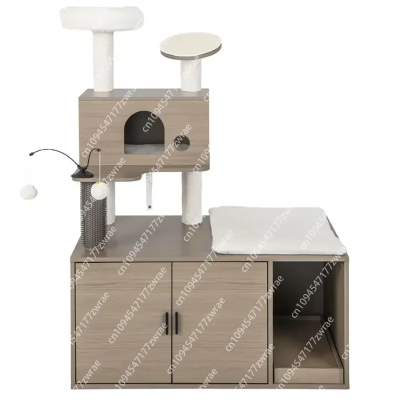Modern 2-in-1 Cat Tower with Litter Box Enclosure Indoor Cat Tree & Scratcher
