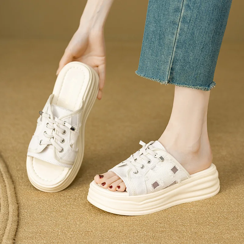

Breathable Denim Slippers for Women Solid Color Fashion Casual Summer Shoes Ladies Solid Color New Designer Slipper Shoes Woman