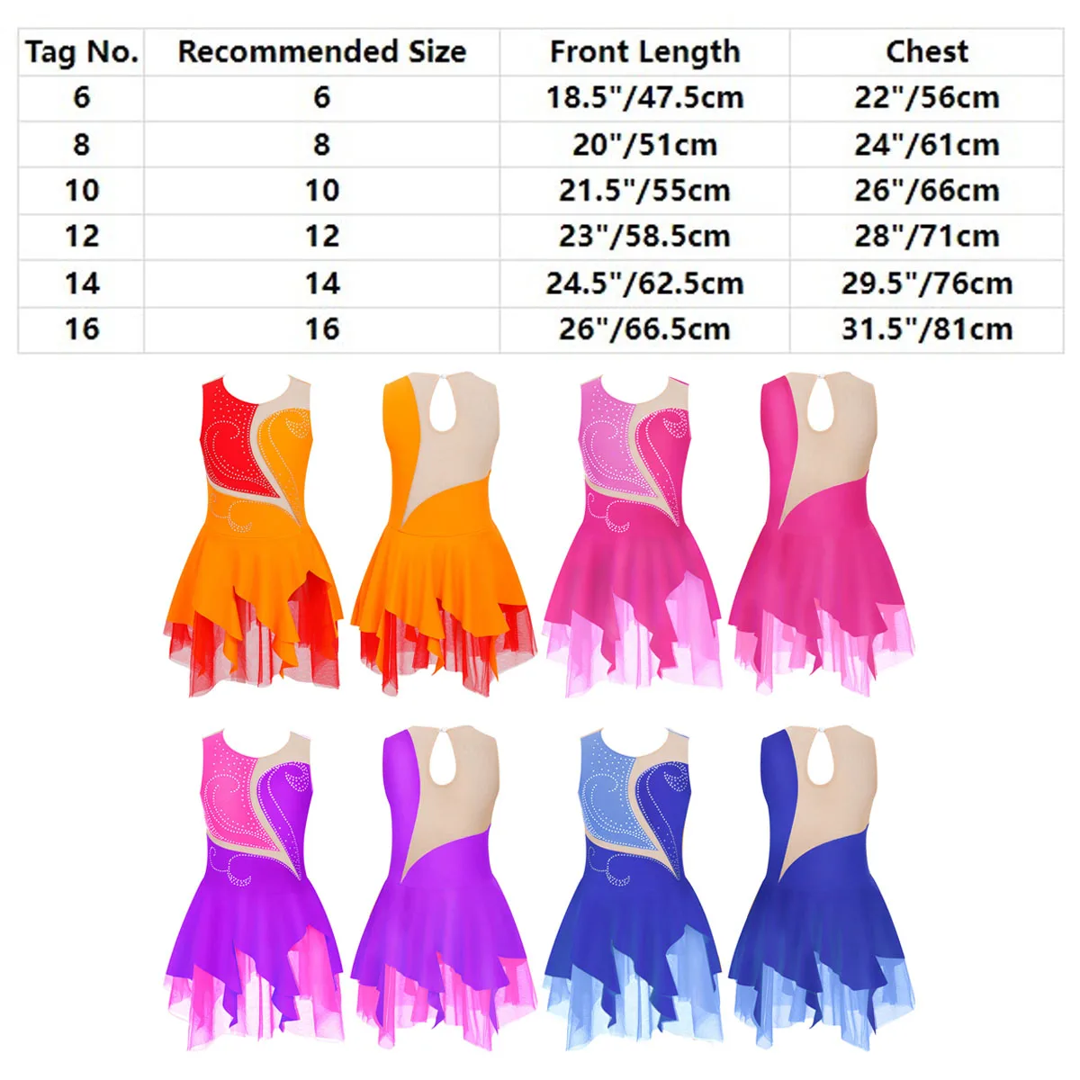 Vestido de dança strass sem mangas para meninas, figura floral, patinação no gelo, collant de ginástica, trajes infantis