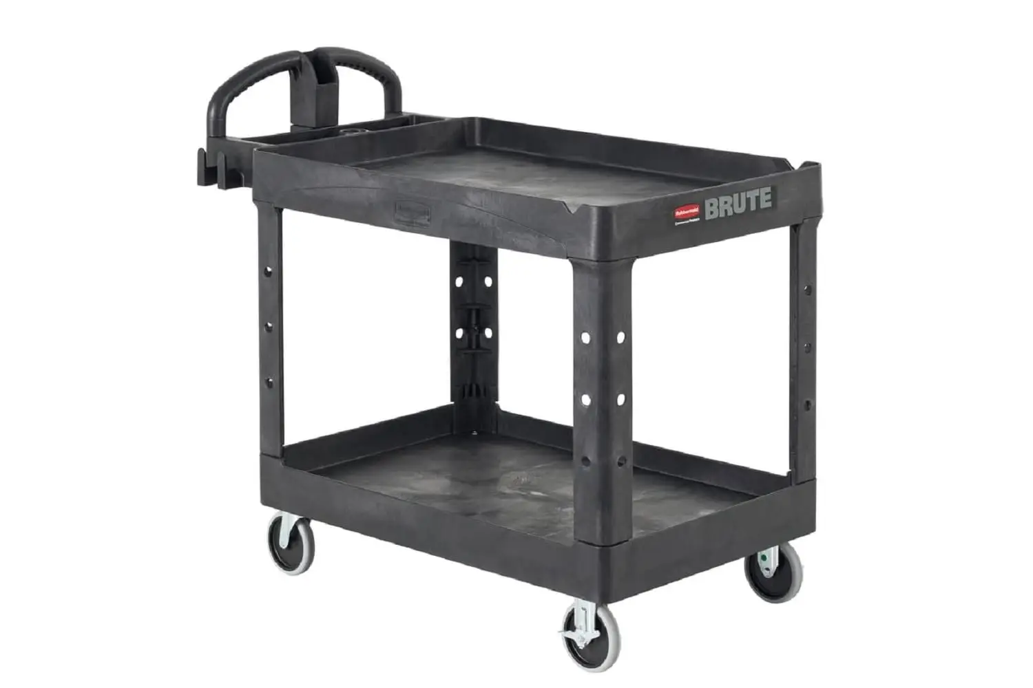 Rubbermaid commerciële producten Utility/servicewagen met 2 planken, medium, zwart, lipplanken, ergonomisch handvat, capaciteit van 500 lbs