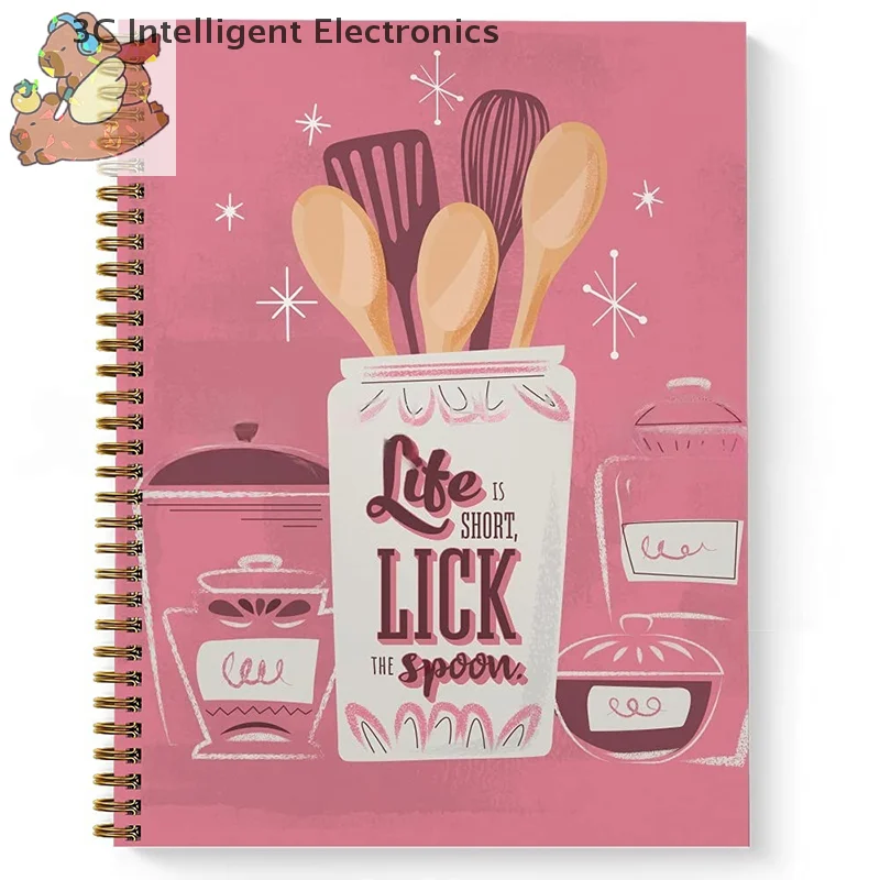 Lick The Spoon Recipe Spiral Notebook Recipe Planner Color Shell Inner Page Record Book Hand Book Notebook Creative Stationery