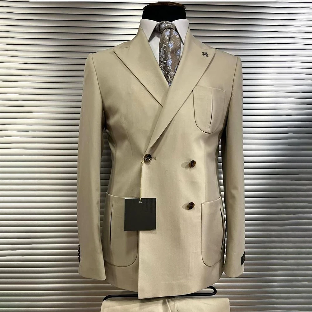 

Мужской костюм на заказ, модный, для свадьбы, двубортный, с острыми лацканами, приталенный, из 2 предметов: пиджак и брюки, высококачественная мужская одежда, костюм