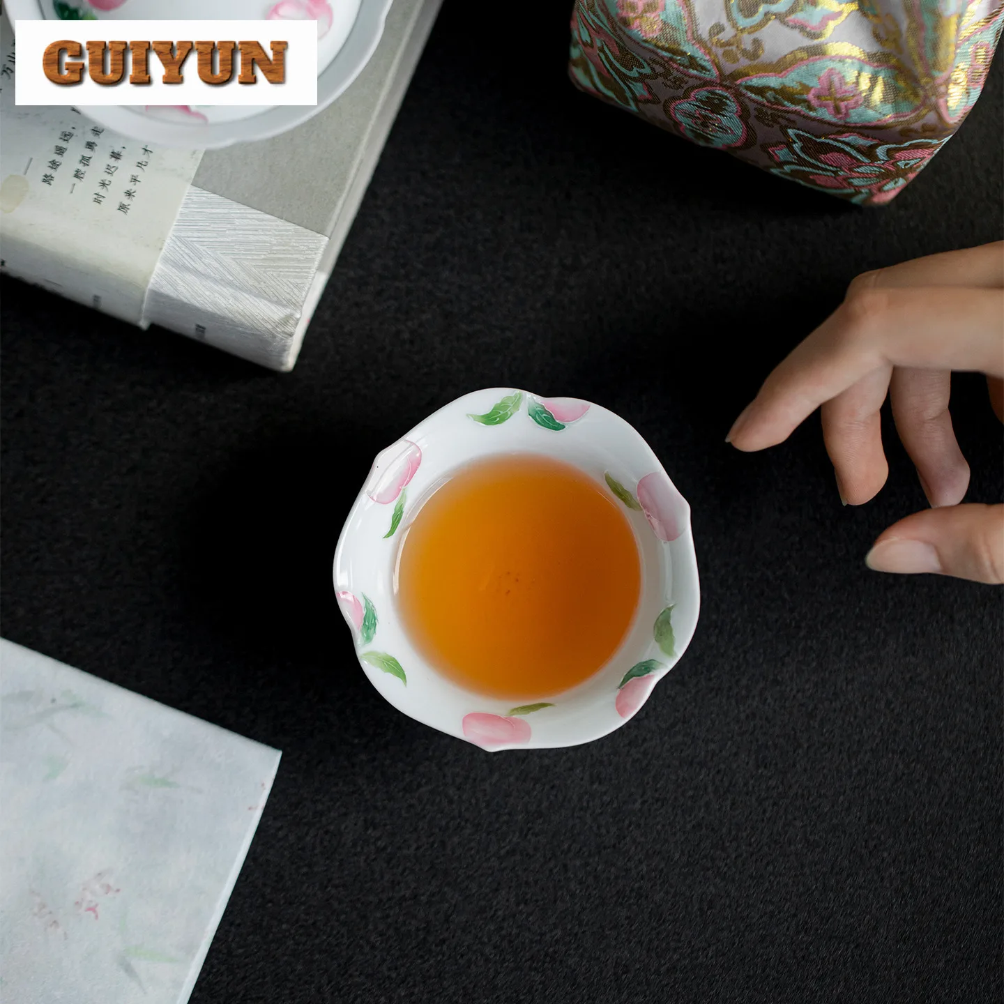 2 قطعة/الوحدة رسمت باليد الخوخ فنجان الشاي زن وعاء الشاي أكواب واحدة الشاي تذوق التأمل كوب تشازان ماستر أكواب درينكوير الحرفية 80 مللي