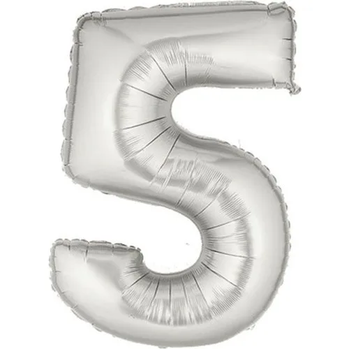 Aydınlı Party Shaped Supershape Silver Figure Foil Balloon 5 Number