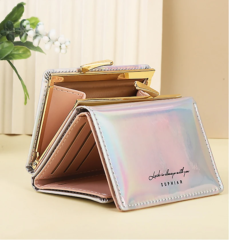 Mujer 	 Carteras de moda con tarjetero de arcoíris, monederos con bolsillo para monedas para mujer, billetera bonita corta portátil de cuero PU